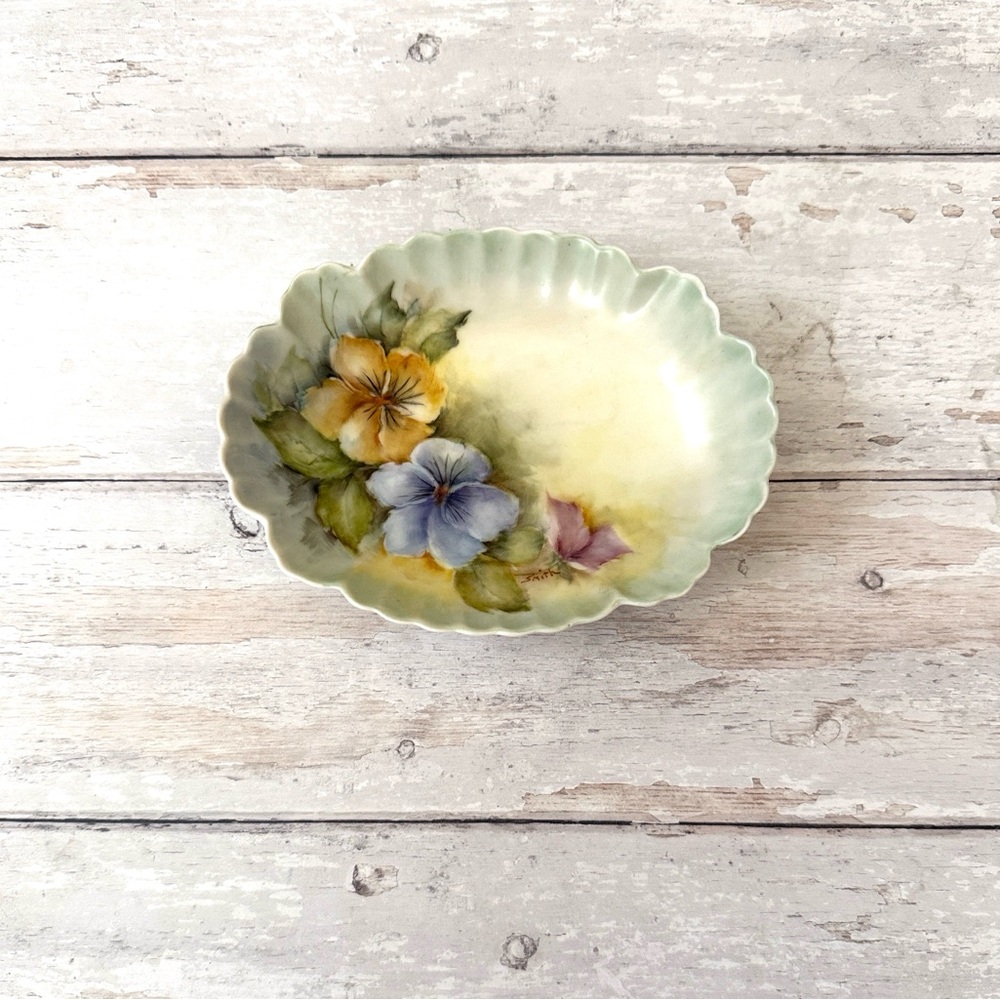 Floral Flower Handpainted Catchall Bowl Serving Dish Serveware Home 7x5in